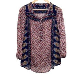 Lucky Brand blouse peasant floral semi‎ sheer small